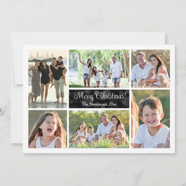 Elegant Black Bokeh Six Photo Collage Custom  Invitation (Front)