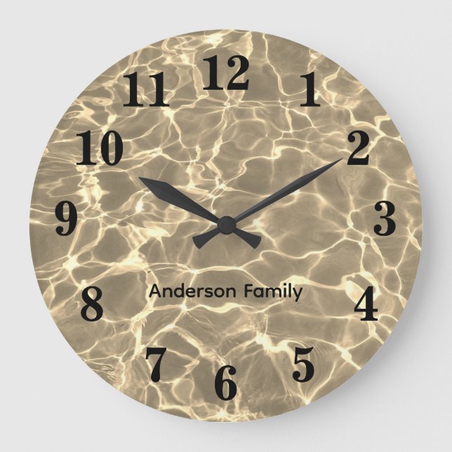 Elegant Black Bold Numbers Ocean Photo Personized Large Clock (Front)