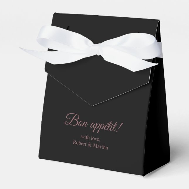 Elegant Black Bon Appetit Personalized Favor Box (Front Side)