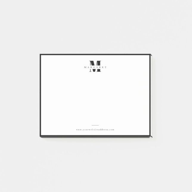 Elegant Black Border Bold Simple Monogram Name Post-it Notes (Front)