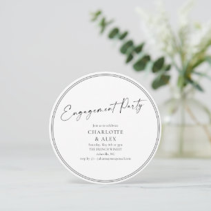Elegant Black Border Script Engagement Party Round Invitation