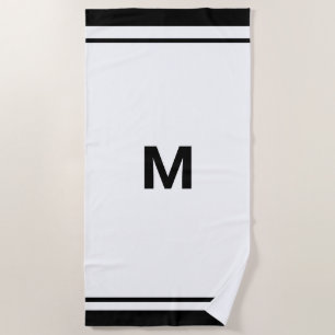 Elegant Black Border Script Monogram Letter Beach Towel
