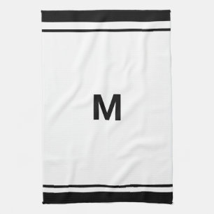 Elegant Black Border Script Monogram Letter  Kitchen Towel