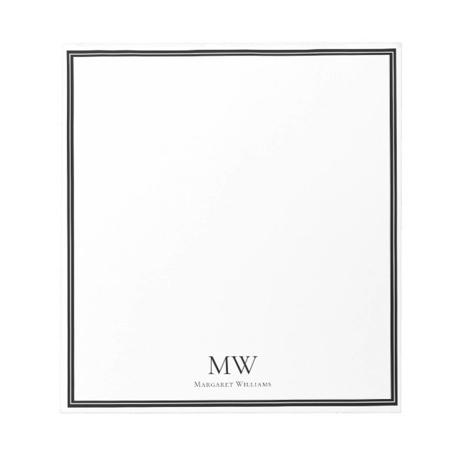 Elegant Black Border Two Initials Monogram Notepad (Front)