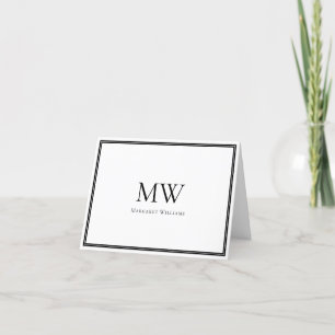 Elegant Black Border Two Initials Thank You Card