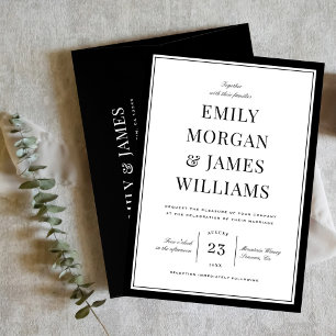 Elegant Black Border Vintage Typography Wedding Invitation