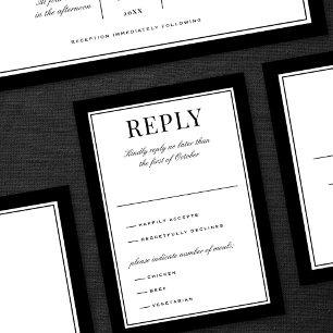Elegant Black Border Vintage Typography Wedding RSVP Card