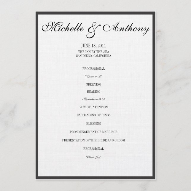 Elegant Black Border Wedding Program (Front)