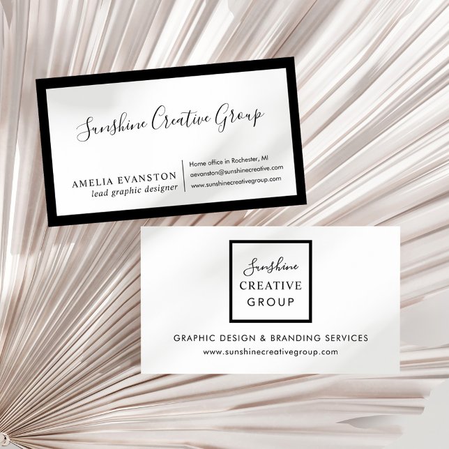 Elegant Black Border White Script Modern Business Card (Creator Uploaded)