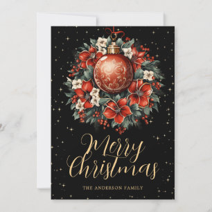 Elegant Black Botanical Christmas Ornament Holiday Card
