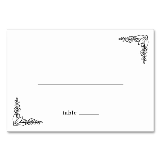 Elegant Black Botanical Foliage Table Number (Front)