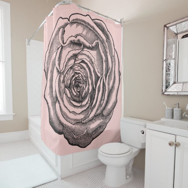 Elegant Black Botanical Rose on Blush Baby Pink (In Situ)