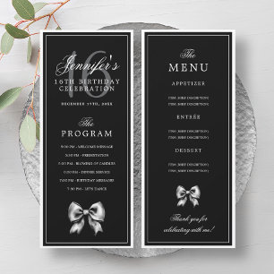 Elegant Black Bow 16th Birthday Program Menu 