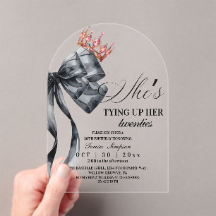 Elegant Black Bow 30th Birthday  Acrylic  Invitations