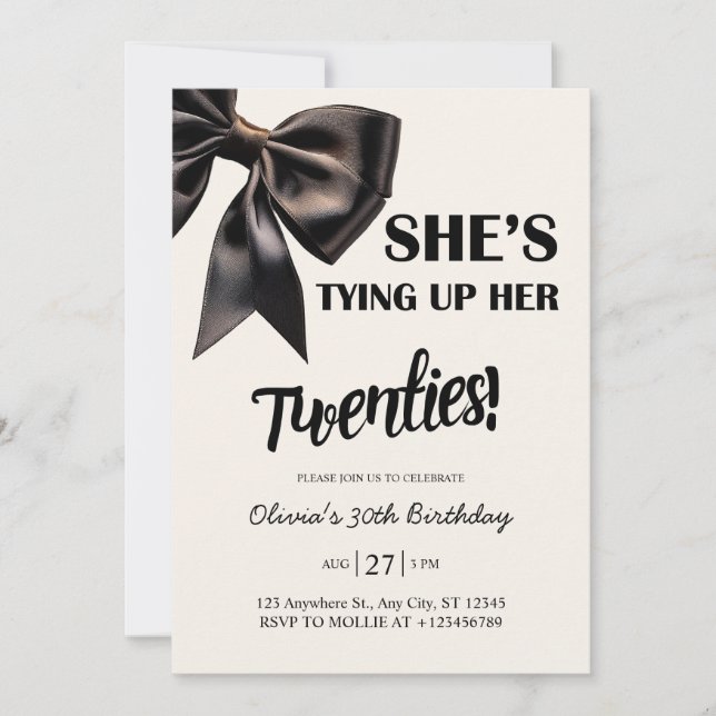 Elegant Black Bow 30th Birthday Invitation (Front)