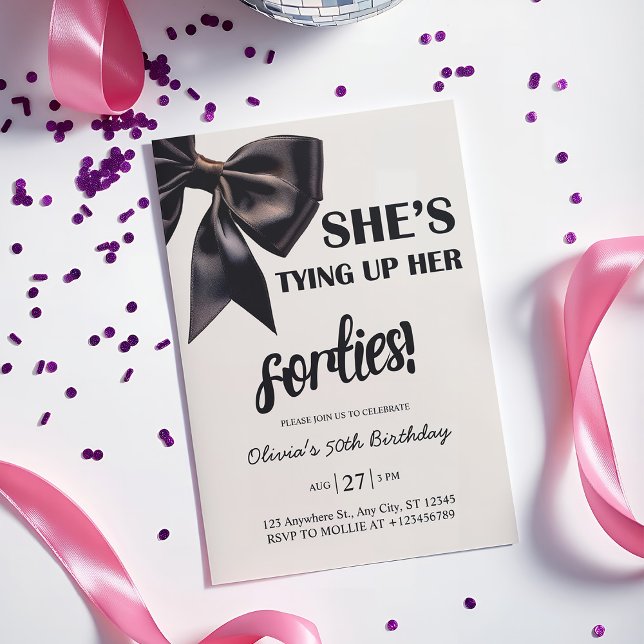 Elegant Black Bow 50th Birthday Invitation (Creator Uploaded)
