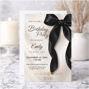 Elegant Black Bow Birthday Invitation