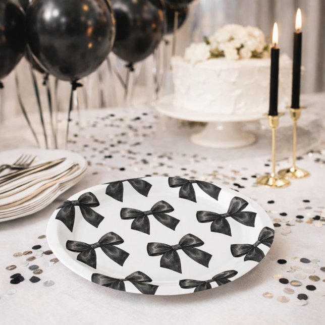 Elegant Black Bow Birthday Paper Plate (Elegant Black Bow Birthday Paper Plates)