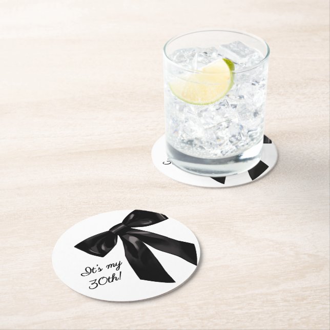 Elegant Black Bow Birthday Party Coasters (Insitu)