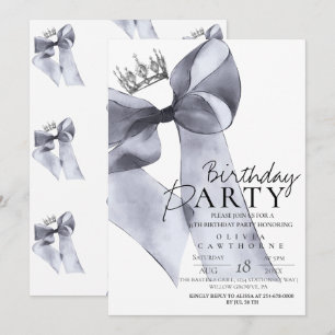 Elegant Black Bow Birthday Party Invitation