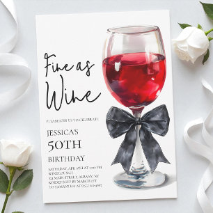 Elegant Black Bow Fine as Wine 50th Birthday Party Invitation