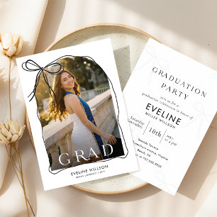 Elegant Black Bow Grad Arch Photo Graduation Invitation