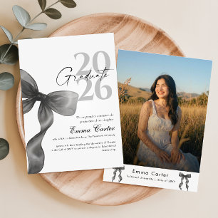 Elegant Black Bow Grad Photo Graduation Announcement