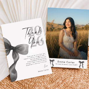Elegant Black Bow Grad Photo Graduation Party Thank You Card