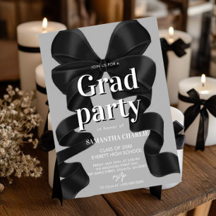 Elegant Black Bow Graduation Party Invitation