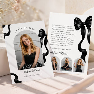 Elegant Black Bow Graduation Photo Thank You Card
