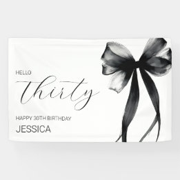 Elegant Black Bow Hello Thirty 30th Birthday Party Banner