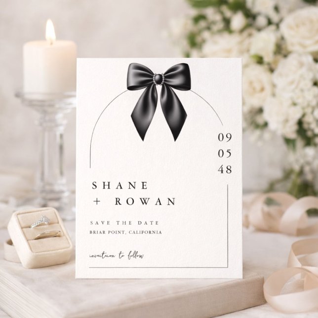 Elegant Black Bow Minimalist Save the Date Wedding (Créateur téléchargé)