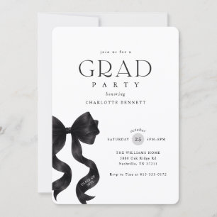 Elegant Black Bow Modern Photo Grad Party Invitation