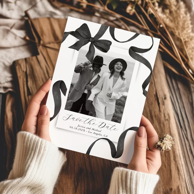 Elegant Black Bow Photo Save The Date (Creator Uploaded)