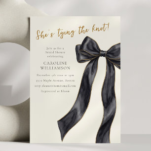 Elegant Black Bow She's Tying the Knot Shower Invitation
