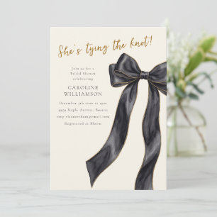 Elegant Black Bow She's Tying the Knot Shower  Invitation