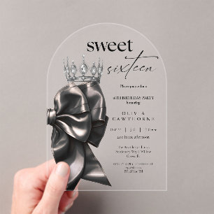 Elegant Black Bow ⎮ Sweet 16 Birthday  Acrylic Invitations
