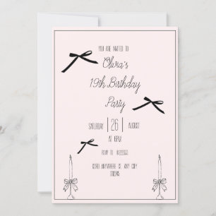 Elegant Black Bow Teen Birthday Party Invitation
