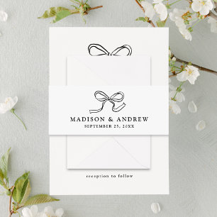 Elegant Black Bow Wedding Invitation Belly Band