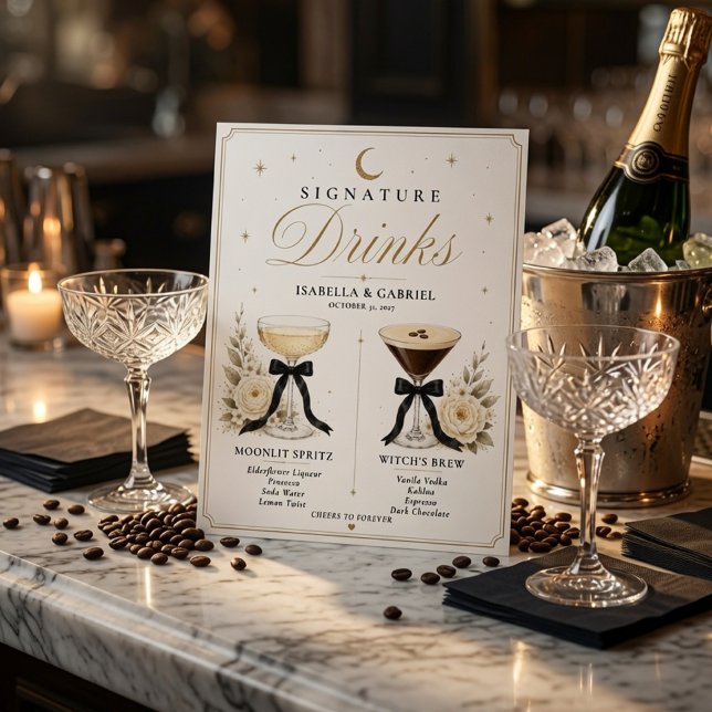 Elegant Black Bow Wedding Signature Drinks Sign  (Creator Uploaded)