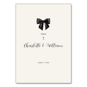 Elegant Black Bow Wedding Table Number Card