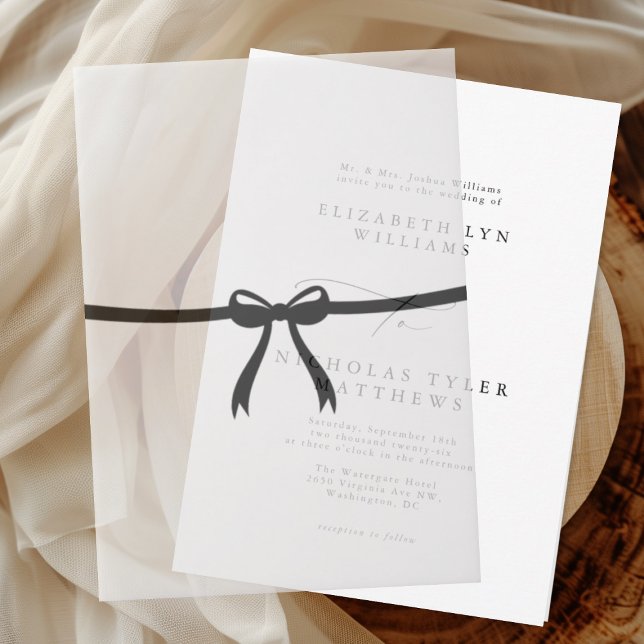 Elegant Black Bow Wedding Vellum Invitations (Creator Uploaded)