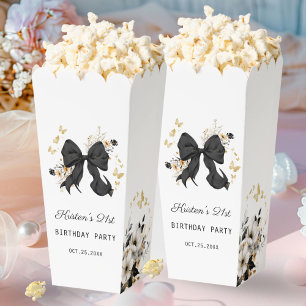 Elegant Black Bow Wildflowers Popcorn Favour Box
