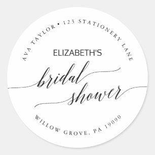 Elegant Black Bridal Shower Return Address Classic Round Sticker