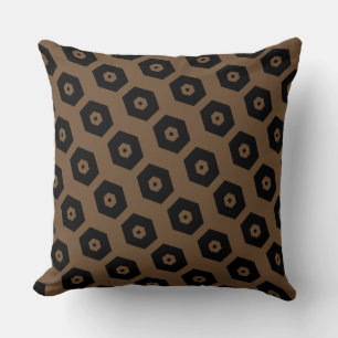 Elegant Black Brown Geometric Pattern Throw Pillow