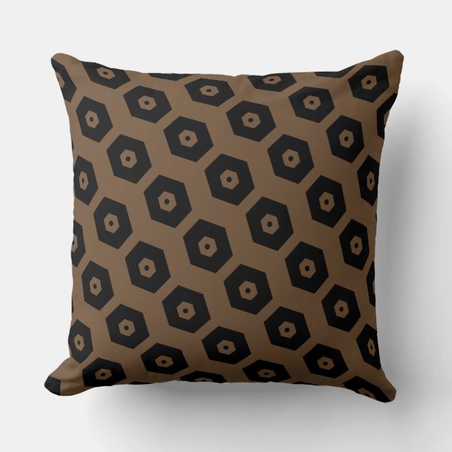 Elegant Black Brown Geometric Pattern Throw Pillow (Front)