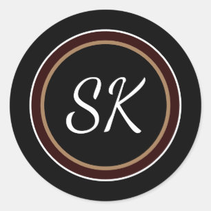 Elegant Black Brown Mix Professional Monogram Classic Round Sticker