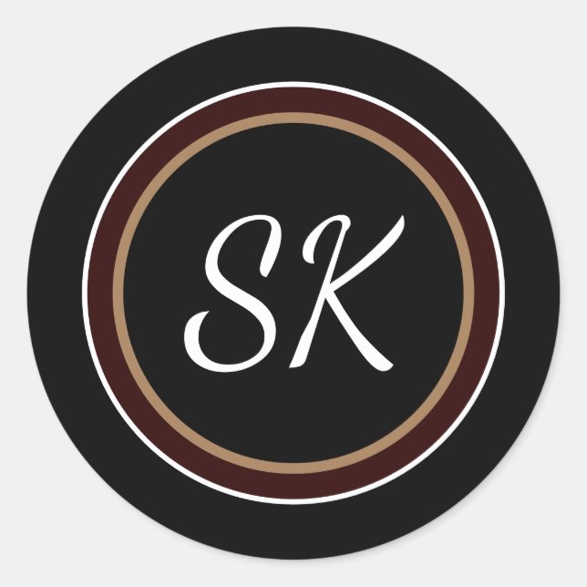 Elegant Black Brown Mix Professional Monogram Classic Round Sticker (Front)