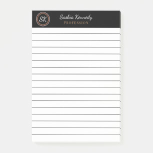 Elegant Black Brown Mix Professional Monogram Post-it Notes