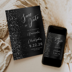 Elegant Black Brushed Metal Script Save the Date Announcement